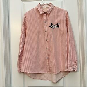 Women’s Mickey and Minnie Red and White striped Button Down Shirt Sz 2/4